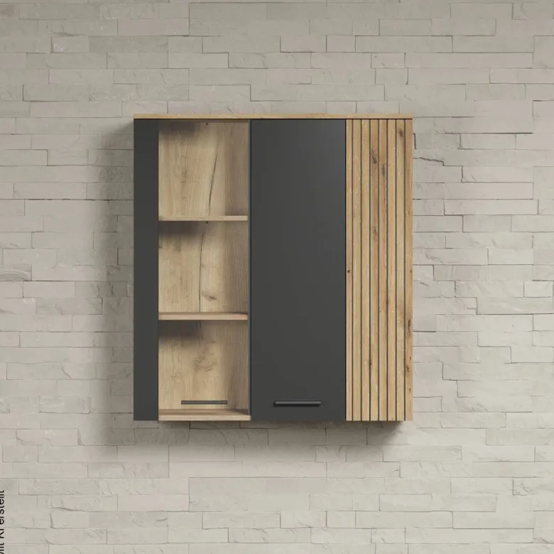 Hängevitrine Esteban anthrazit Eiche Evoke Coast Nachbildung B/H/T: ca. 90x99x34 cm
