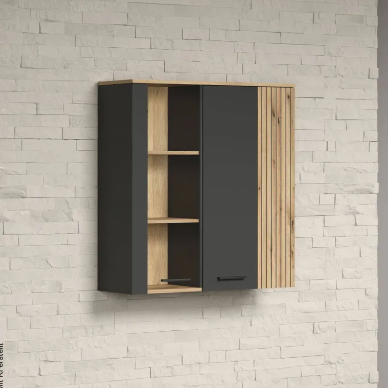 Hängevitrine Esteban anthrazit Eiche Evoke Coast Nachbildung B/H/T: ca. 90x99x34 cm
