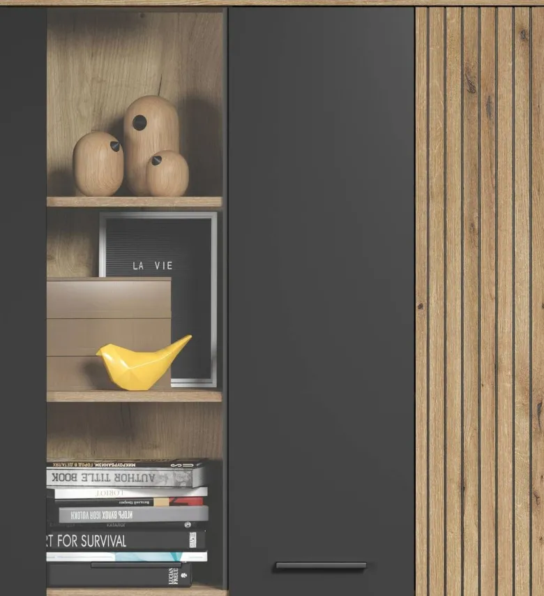 Hängevitrine Esteban anthrazit Eiche Evoke Coast Nachbildung B/H/T: ca. 90x99x34 cm