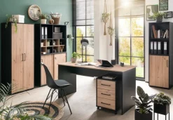 Hochschrank Aino Eiche Artisan Nachbildung schwarz matt B/H/T: ca. 65x163,6x41 cm