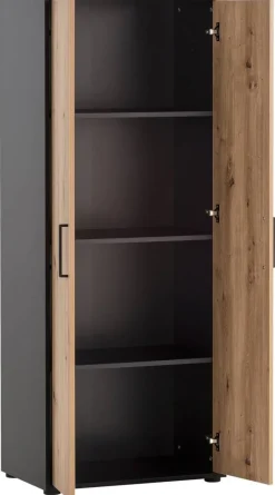 Hochschrank Aino Eiche Artisan Nachbildung schwarz matt B/H/T: ca. 65x163,6x41 cm