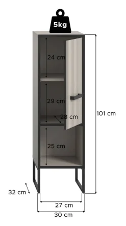 Hochschrank BAGNO schwarz Kaschmirgrau Nachbildung B/H/T: ca. 30x101x32 cm