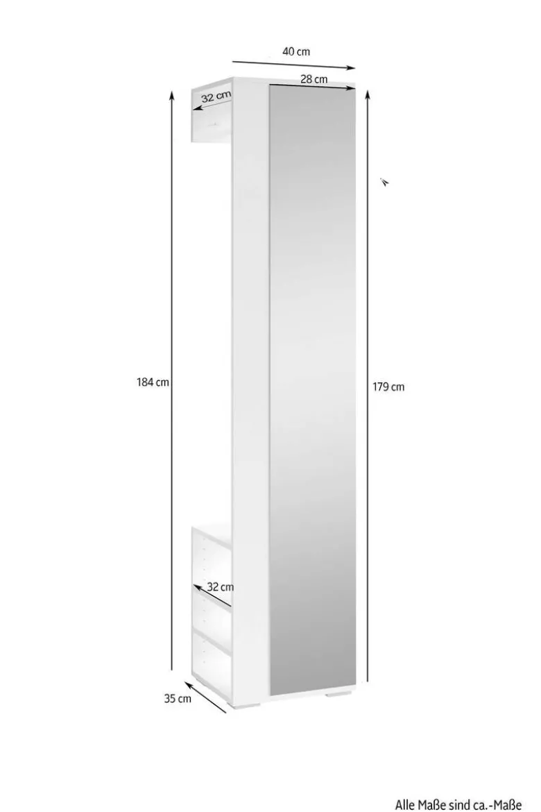 Hochschrank BEN anthrazit Spiegel B/H/T: ca. 40x184x35 cm