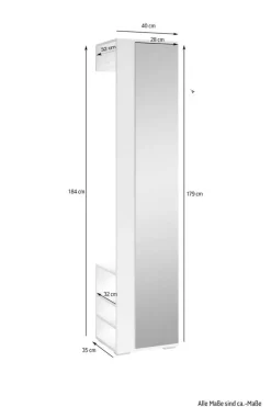 Hochschrank BEN weiß B/H/T: ca. 40x184x35 cm