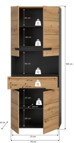Hochschrank Canu Basalt Eiche Artisan Nachbildung B/H/T: ca. 76x193x34 cm