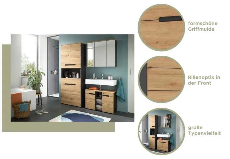 Hochschrank Canu Basalt Eiche Artisan Nachbildung B/H/T: ca. 76x193x34 cm