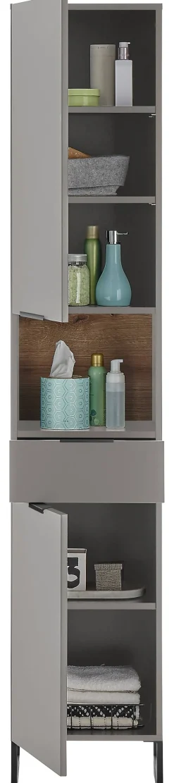 Hochschrank Denver grau matt Eiche Evoke Coast Nachbildung B/H/T: ca. 38x195x32 cm