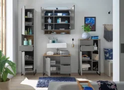 Hochschrank Denver grau matt Eiche Evoke Coast Nachbildung B/H/T: ca. 38x195x32 cm