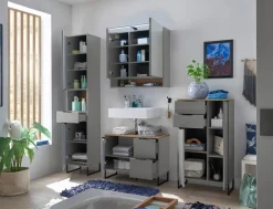 Hochschrank Denver grau matt Eiche Evoke Coast Nachbildung B/H/T: ca. 38x195x32 cm