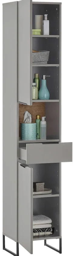 Hochschrank Denver grau matt Eiche Evoke Coast Nachbildung B/H/T: ca. 38x195x32 cm