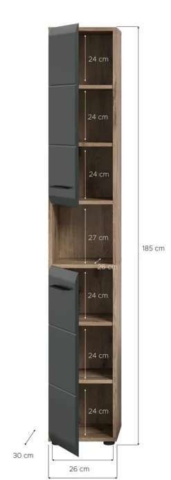Hochschrank Ice Nox Oak Nachbildung schwarz matt B/H/T: ca. 30x185x30 cm