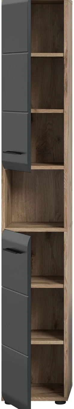 Hochschrank Ice Nox Oak Nachbildung schwarz matt B/H/T: ca. 30x185x30 cm