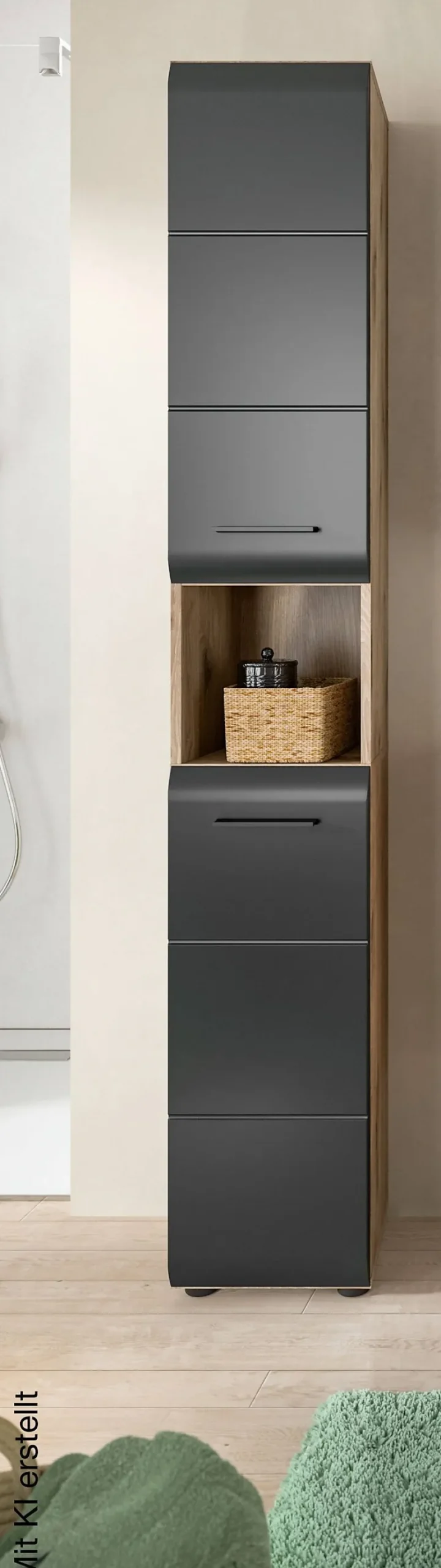 Hochschrank Ice Nox Oak Nachbildung schwarz matt B/H/T: ca. 30x185x30 cm