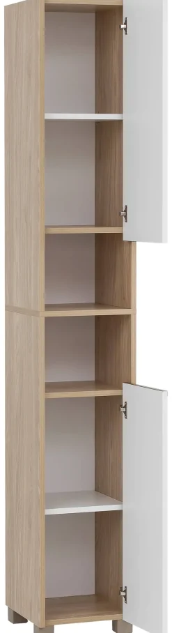 Hochschrank Juba Eiche hell Nachbildung weiß B/H/T: ca. 30,3x186,5x33,1 cm