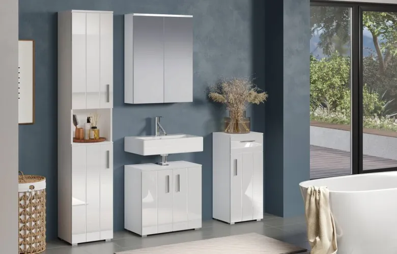 Hochschrank Wons weiß Hochglanz weiß matt B/H/T: ca. 37x192x31 cm