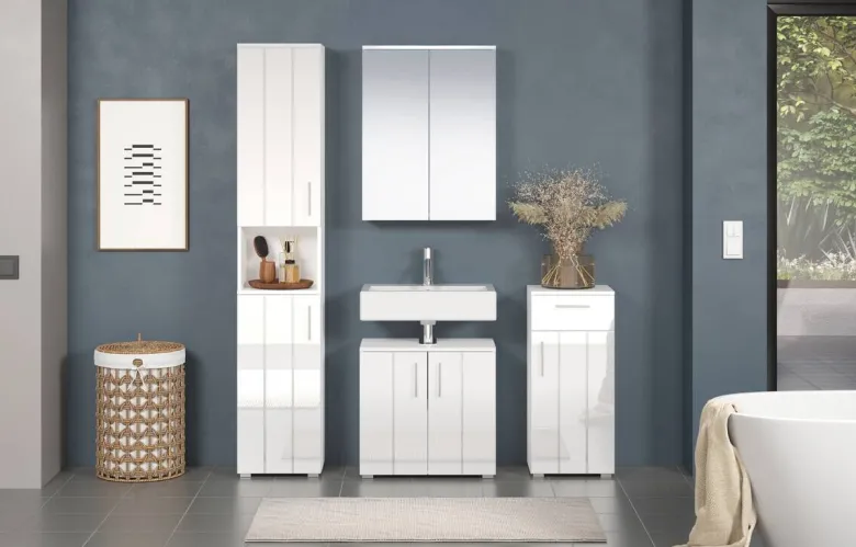 Hochschrank Wons weiß Hochglanz weiß matt B/H/T: ca. 37x192x31 cm