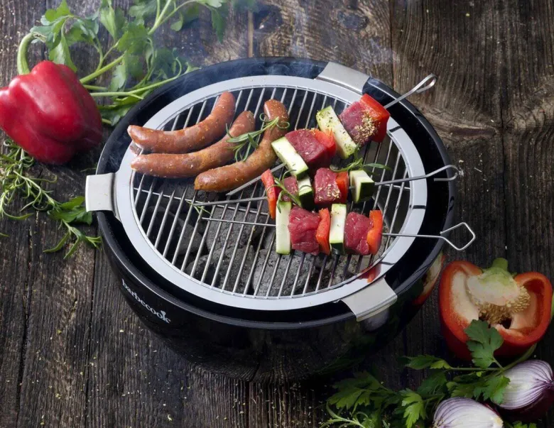 Holzkohle Tischgrill schwarz Edelstahl Keramik B/H/L: ca. 41x16x7 cm