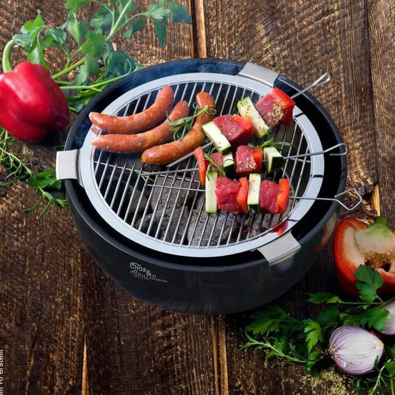 Holzkohle Tischgrill schwarz Edelstahl Keramik B/H/L: ca. 41x16x7 cm