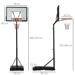 HOMCOM Basketballkorb schwarz B/H/L: ca. 60x90x310 cm