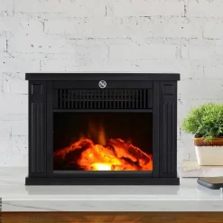 HOMCOM Elektrischer-Kamin MH820-050 schwarz Glas Kunststoff B/H/T: ca. 34x25x17 cm ca. 1200 W