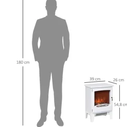 HOMCOM Elektro-Kamin weiß Metall Kunststoff Glas B/H/T: ca. 39x54,8x26 cm ca. 1800 W