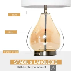 HOMCOM 2er-Tischleuchtenset B31-251 goldgelb cremeweiß silber Leinen Stahl Glas B/H/T: ca. 30x56x30 cm E27 1 Brennstellen