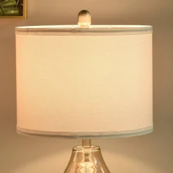 HOMCOM 2er-Tischleuchtenset B31-251 goldgelb cremeweiß silber Leinen Stahl Glas B/H/T: ca. 30x56x30 cm E27 1 Brennstellen