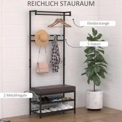 HOMCOM Garderobe schwarz Polypropylen B/H/L: ca. 35x72,5x180 cm