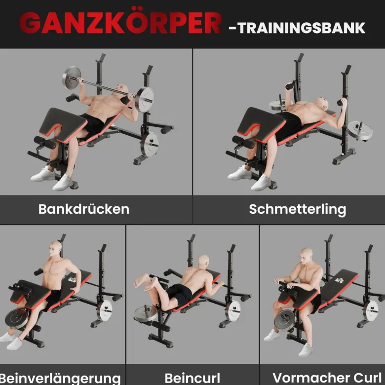 HOMCOM Hantelbank schwarz Kunststoff B/H/L: ca. 139x127x175 cm