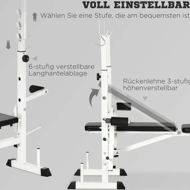 HOMCOM Hantelbank weiß Stahl B/H/L: ca. 134x136x180 cm
