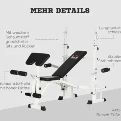 HOMCOM Hantelbank weiß Stahl B/H/L: ca. 134x136x180 cm