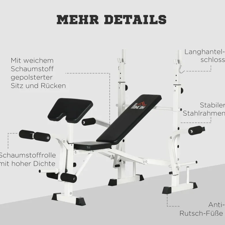 HOMCOM Hantelbank weiß Stahl B/H/L: ca. 134x136x180 cm