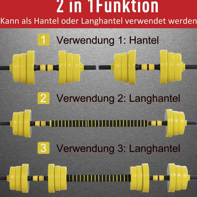 HOMCOM Hantelset 2in1 gelb Eisen B/H/L: ca. 19,5x19,5x152 cm