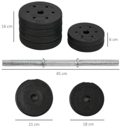 HOMCOM Hantelset schwarz Kunststoff B/H/L: ca. 18x7,5x43 cm