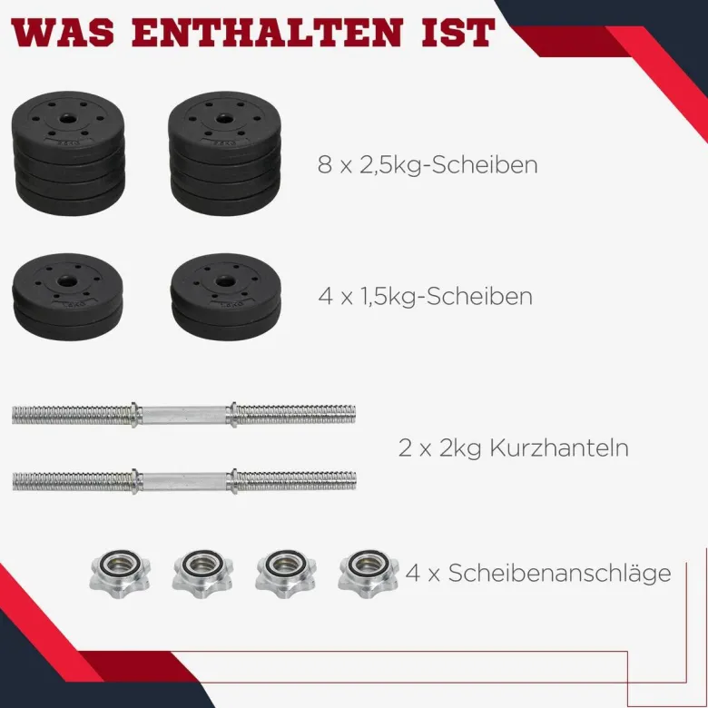 HOMCOM Hantelset schwarz Kunststoff B/H/L: ca. 18x7,5x43 cm