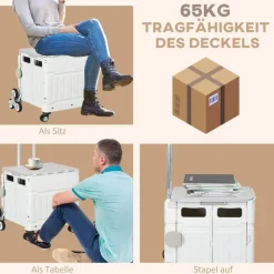 HOMCOM Haushaltshelfer weiß Edelstahl B/H/L: ca. 48x52x100 cm