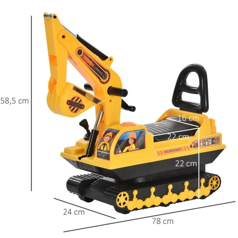 HOMCOM Kinder-Rutscherfahrzeug Bagger gelb B/H/L: ca. 24x58,5x78 cm