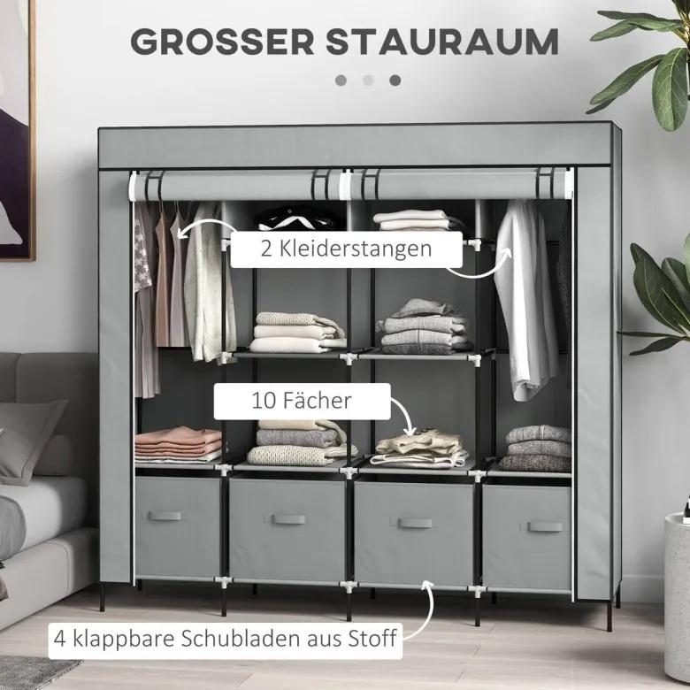 HOMCOM Kleiderschrank dunkelgrau Polypropylen B/H/L: ca. 42,5x166x169,5 cm
