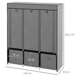 HOMCOM Kleiderschrank dunkelgrau Polypropylen B/H/L: ca. 43x125x162,5 cm
