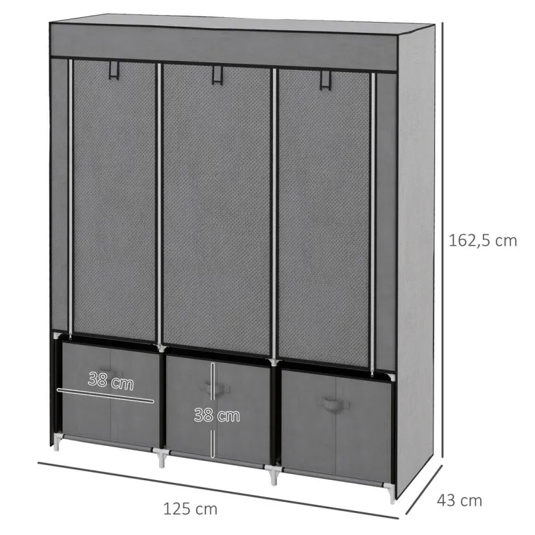 HOMCOM Kleiderschrank dunkelgrau Polypropylen B/H/L: ca. 43x125x162,5 cm
