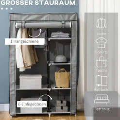 HOMCOM Kleiderschrank grau Polypropylen B/H/L: ca. 43x103x162,5 cm