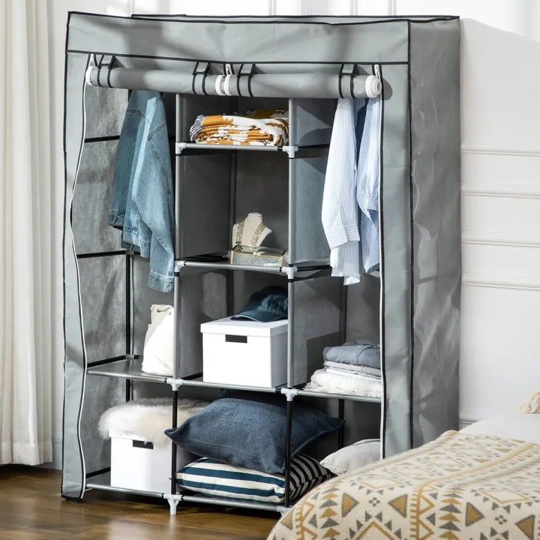 HOMCOM Kleiderschrank hellgrau Edelstahl B/H/L: ca. 43x125x162,5 cm