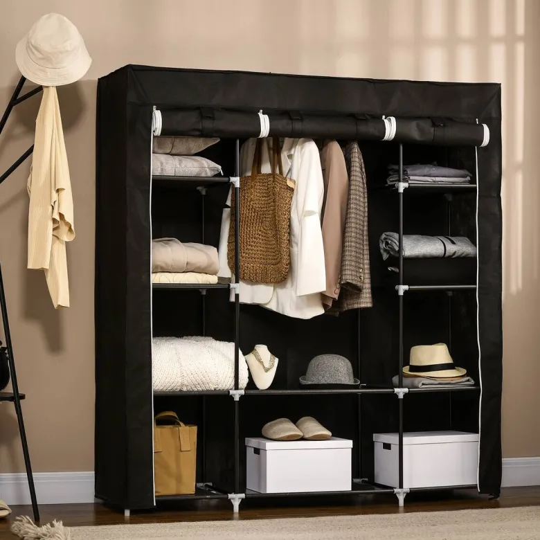HOMCOM Kleiderschrank schwarz Edelstahl B/H/L: ca. 43x150x162,5 cm