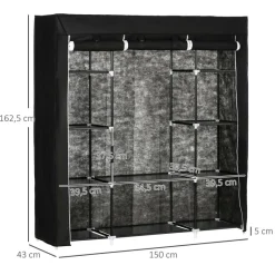 HOMCOM Kleiderschrank schwarz Edelstahl B/H/L: ca. 43x150x162,5 cm