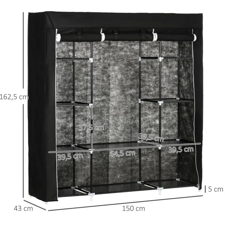 HOMCOM Kleiderschrank schwarz Edelstahl B/H/L: ca. 43x150x162,5 cm