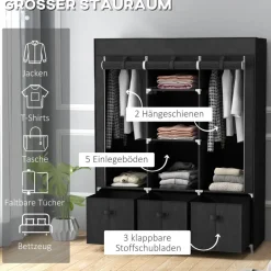 HOMCOM Kleiderschrank schwarz Polypropylen B/H/L: ca. 43x125x162,5 cm
