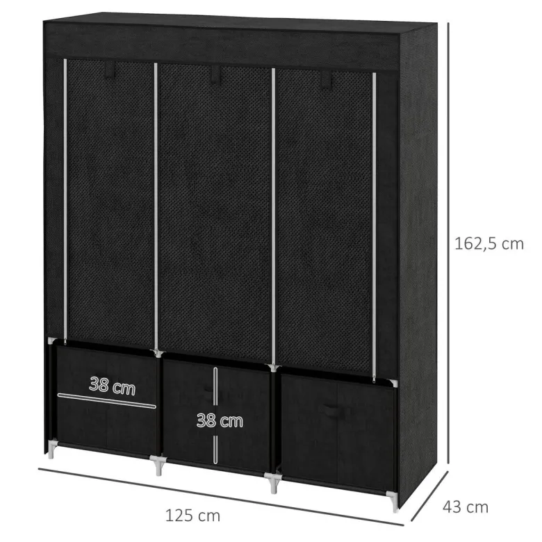 HOMCOM Kleiderschrank schwarz Polypropylen B/H/L: ca. 43x125x162,5 cm