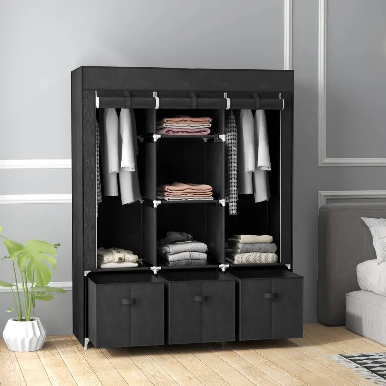 HOMCOM Kleiderschrank schwarz Polypropylen B/H/L: ca. 43x125x162,5 cm