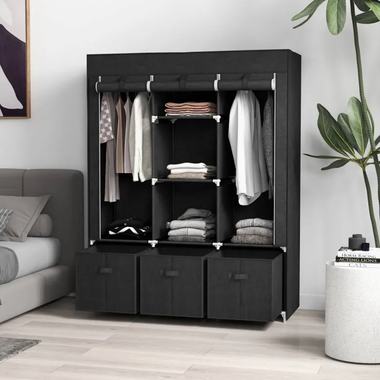 HOMCOM Kleiderschrank schwarz Polypropylen B/H/L: ca. 43x125x162,5 cm