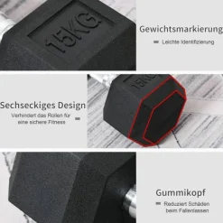HOMCOM Kurzhantel schwarz Gummi B/H/T: ca. 15,5x10,4x15,5 cm